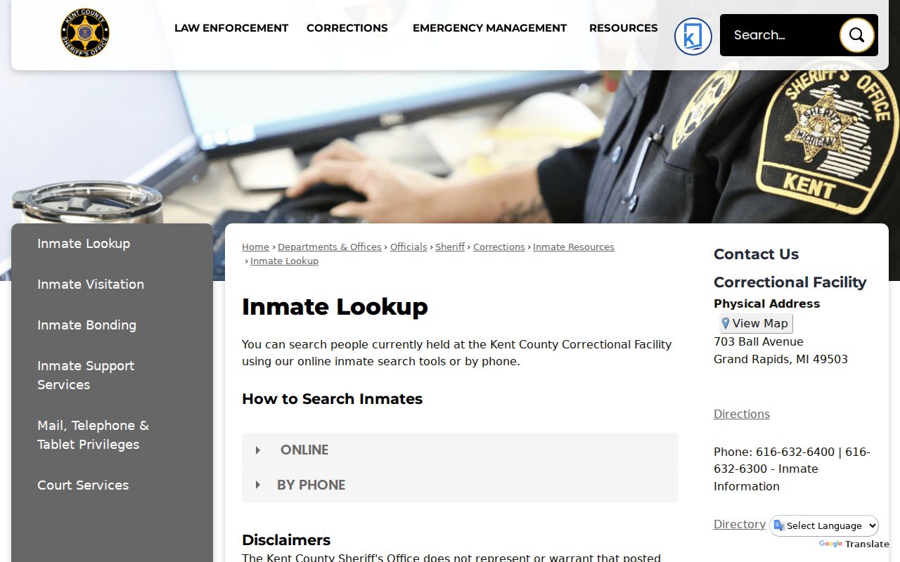 Kentwood resident lookup reference to the Kent County Web Jail Viewer