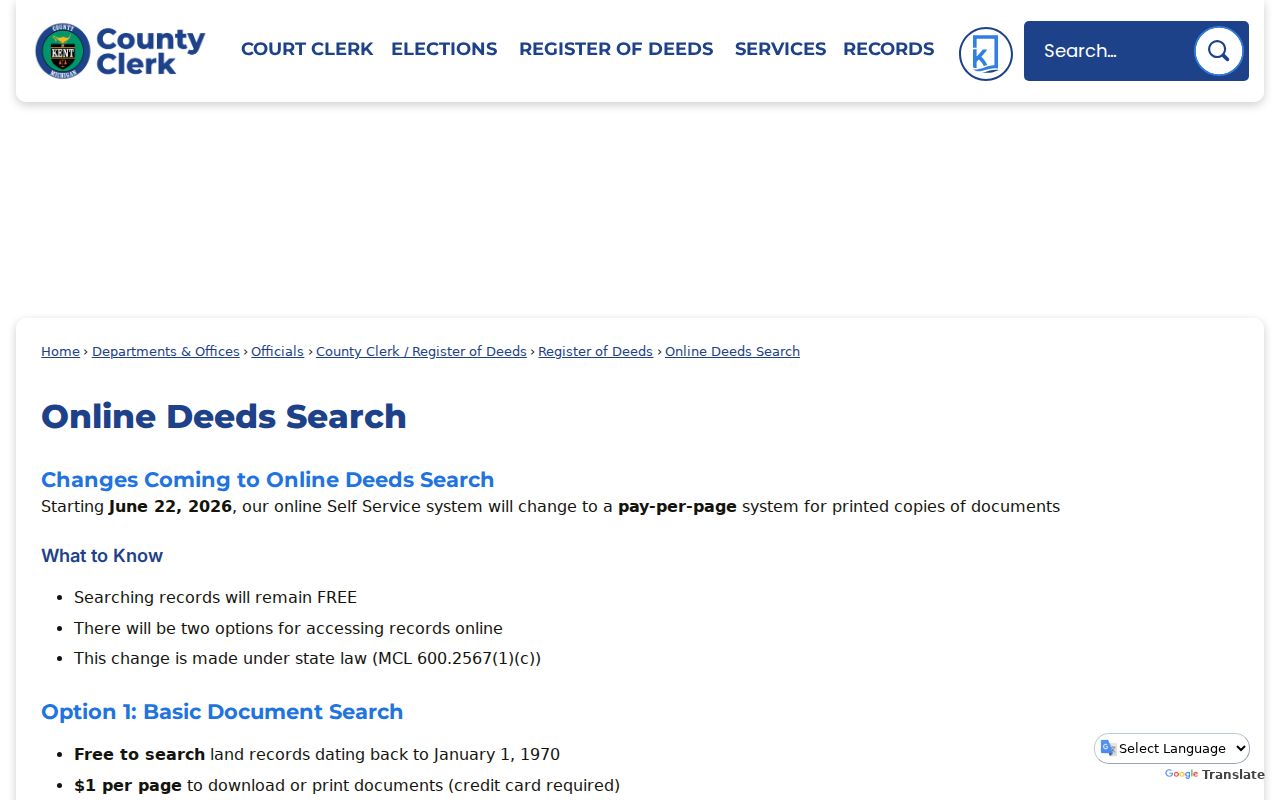 Kentwood previous residents deed-search source showing Kent County records access