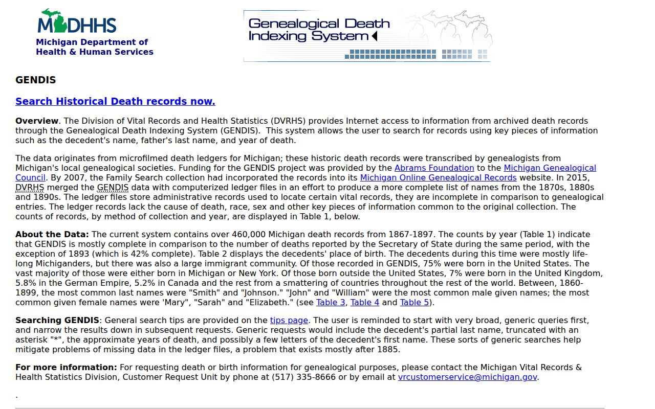Kentwood resident lookup reference to Michigan GENDIS historical death index